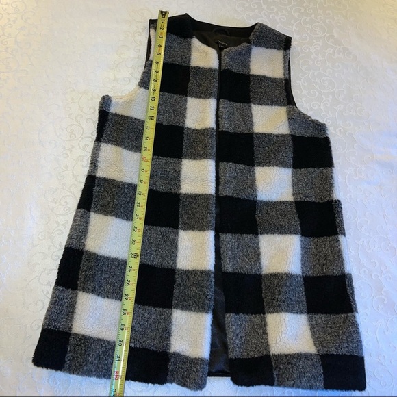 Talbots Wool Blend Buffalo Plaid Long Vest in Black,  White and Gray - Picture 14 of 16